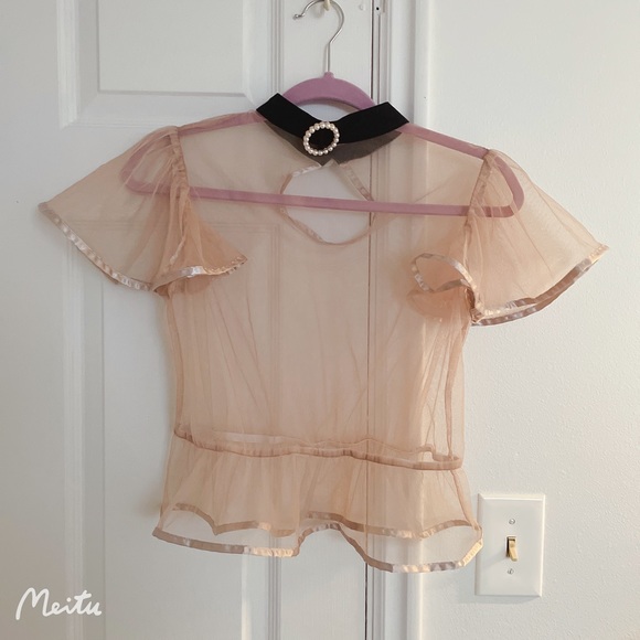 Japanese Swankiss Choker Crystal Ruffle Ribbon Bow Crop Tank Top Blouse - Picture 7 of 11